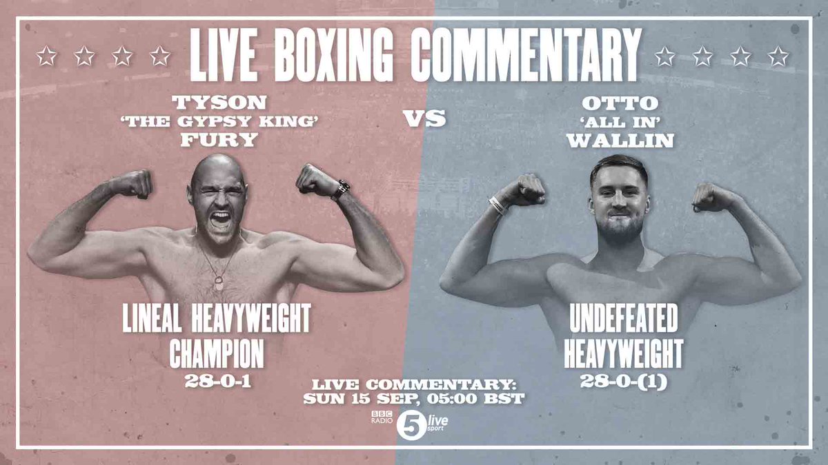 🥊 L I V E B O X I N G 🥊Join us for live commentary of #FuryWallin from Las Vegas Mike Costello will be calling the action as @Tyson_Fury aims to continue his undefeated streak 💥Listen to the fight week podcast:📲https://bbc.in/2rR4cGY #bbcboxing