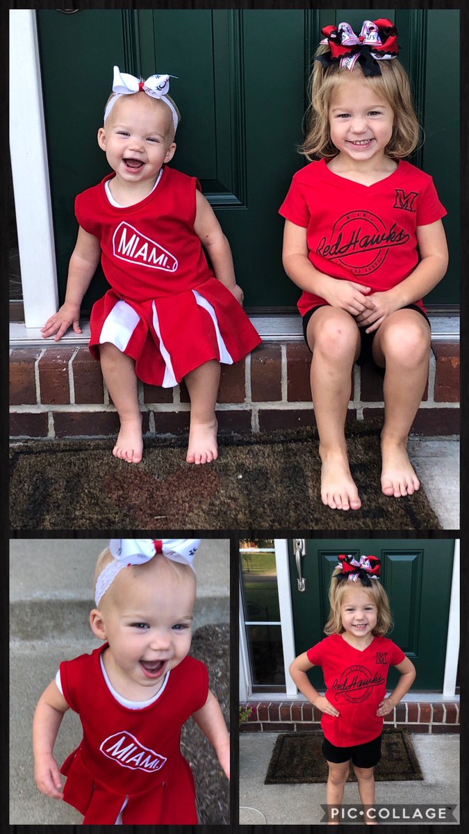 teach1reed's tweet photo. When Mommy went to Miami and Daddy went to UC... you have a split household #miamioutfits #ucbows #loveandhonor @MiamiRedHawks @miamiuniversity @MiamiOHFootball @GoBEARCATS @GoBearcatsFB @robbyreed21 https://t.co/VUjtoGFZq4