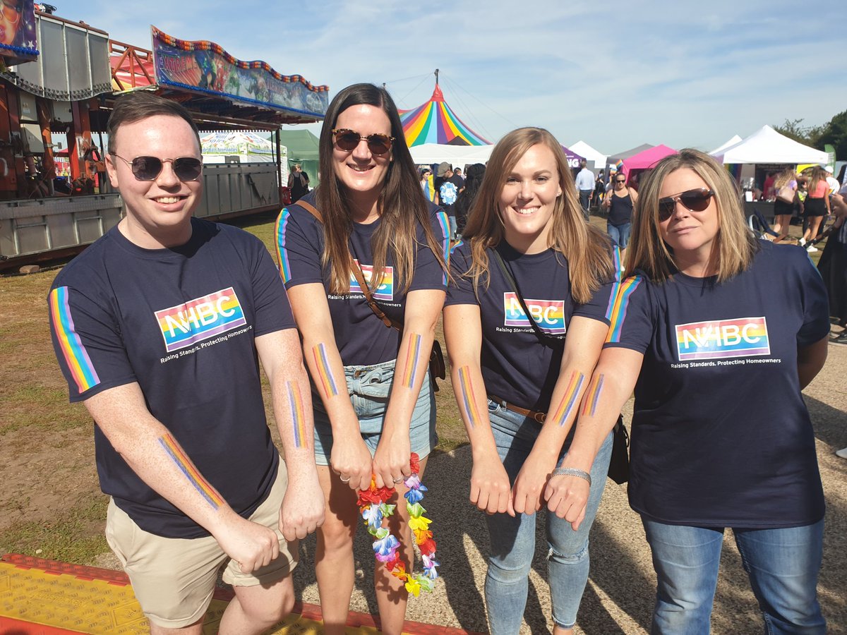 NHBC's tweet photo. NHBC is a proud sponsor of PRIDE:MK. Here's just some of our colleagues enjoying the festival in our Pride t-shirts. #pride #lgbt #DiversityandInclusion https://t.co/VgBZ3BNfNM