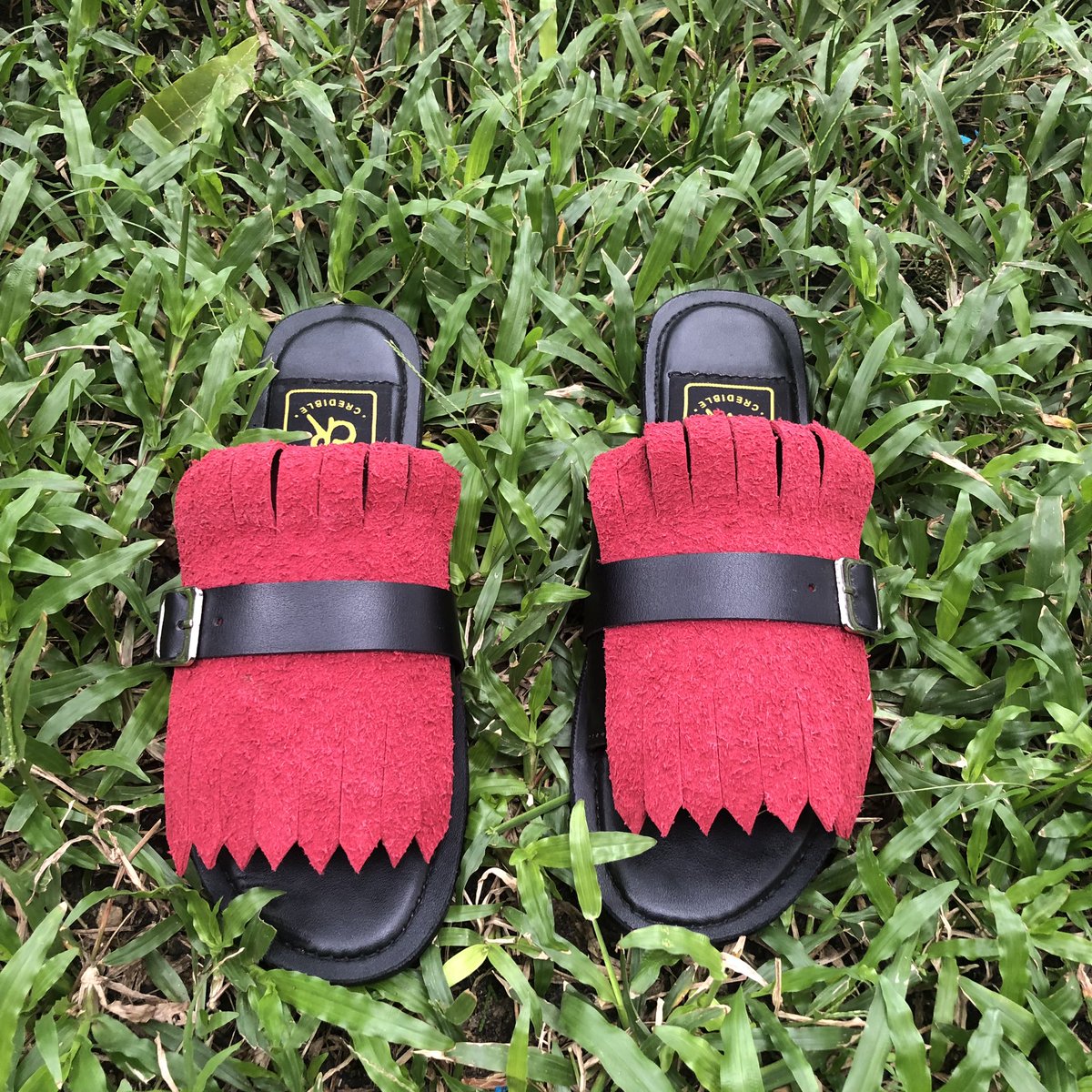 CredibleAtelier's tweet photo. Red strapped fringe slippers. 
Size: (37 - 47) 
Price: N10,500 
#TheCredibleWay https://t.co/9ZyYy8S4fa
