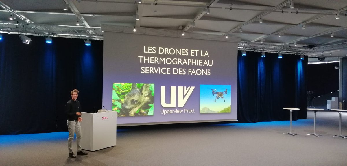 nivitec's tweet photo. L'#EPFLDroneDays ça se passe maintenant ! Petit aperçu en direct de la conférence publique de @nivitec aux côtés des collègues de @uv_prod #dronesforgood #sauvetagedefaons #PortesOuvertesEPFL #50ans @EPFL https://t.co/2ajo0s490K