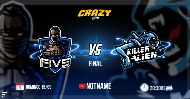 AveEsportsVE's tweet photo. #CrazyCup | #Partido #Final

Ninguno de los dos equipos ganó la edición anterior, Killer Alien llegó a la final la edición anterior, pero no pudo ganar. ¿Killer Alien al fin conseguirá el título?, ¿O FIV5 se lo arrebatará?.
¡Suerte y que gane el mejor!

Diseño: @FabriiBS https://t.co/CgljieyRyR