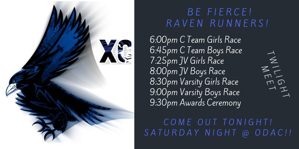 ONWCrossCountry's tweet photo. Come out tonight and catch some awesome racing! #RunnerRunners #RavenNation https://t.co/U1YM5sCYLS