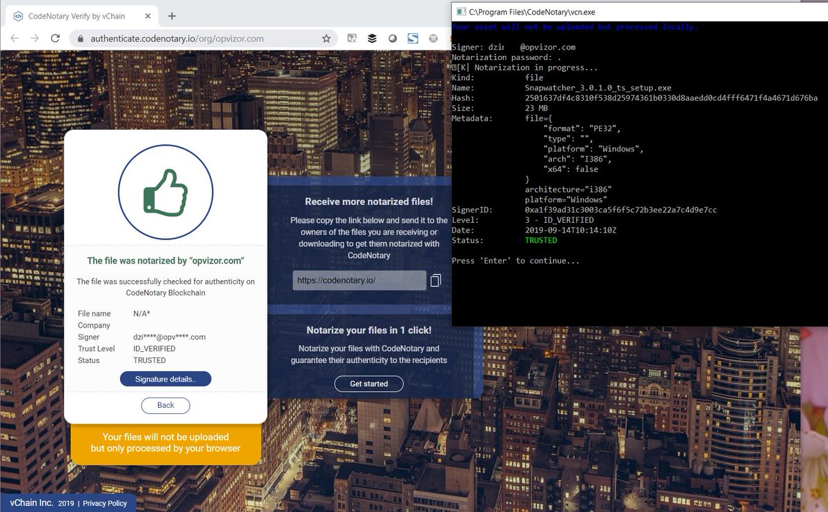 opvizor's tweet image. Great new feature -- Authenticate with an Organization buff.ly/2Ag1C1a - At Opvizor Inc we notarize our apps (Snapwatcher) and docker images now, so customers know its from us / You can do it for your organization.  buff.ly/2NeT0R8. #codenotary #devsecops #notary