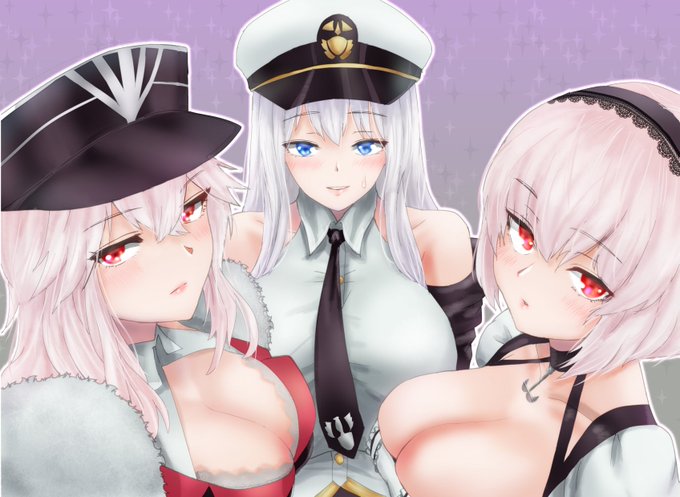 なんとか今日に間に合わせ～好きな白髪3キャラ～
ナニとは言わんが恥ずかしがるエンプラさんにもとりあえず寄せて上げてもらった
アズレン2周年おめ～
 #アズレン2周年 