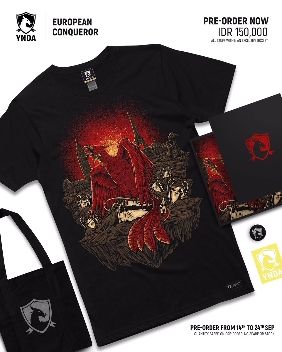 Pre-Order Now Open!
.
YNDA: European Conqueror 
Available size: S, M, L, XL, XXL, 3XL
Price: IDR150K
.
Order via: 
SMS/WA 0877 2772 1301
.
Pre-order from 14th to 24th Sep. Quantity based on pre-orders, no spare or stock. so dont be missed!
.
#LFC #YNWA #YNDA #Liverpool #6Times