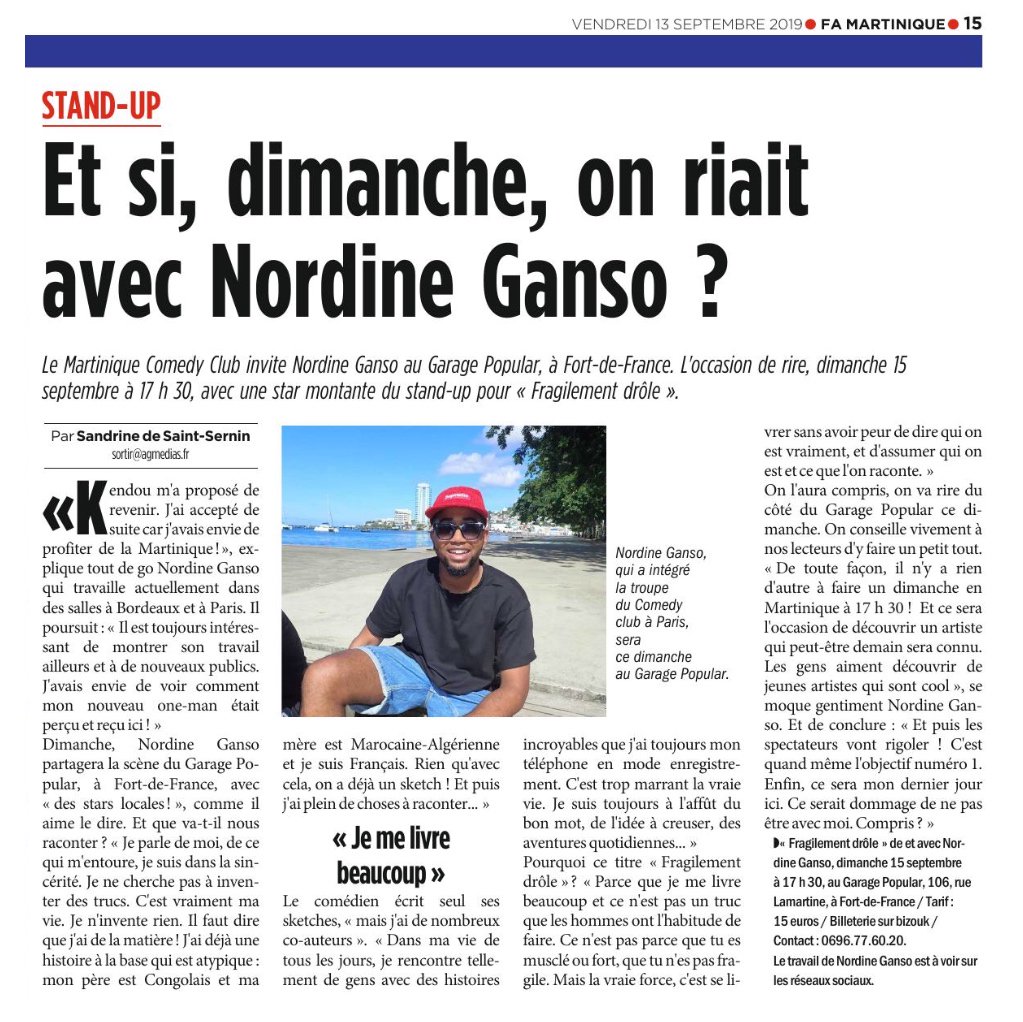 Theatre Martinique Pa Twitter Fragilement Drole Nordine Ganso Dim 15 Sept 19 17h30 Garage Popular Fdf Article France Antilles Martinique Martiniquecomedyclub Nordineganso Garagepopular Humour T Co Sh5esjg7tp