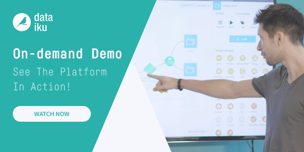 dataiku's tweet photo. Watch a demo of #Dataiku to understand how the centralized data platform moves businesses along their #data journey from #analytics at scale to #EnterpriseAI. | https://t.co/Xm6ge9O4Ra https://t.co/0sKbSAxKOD