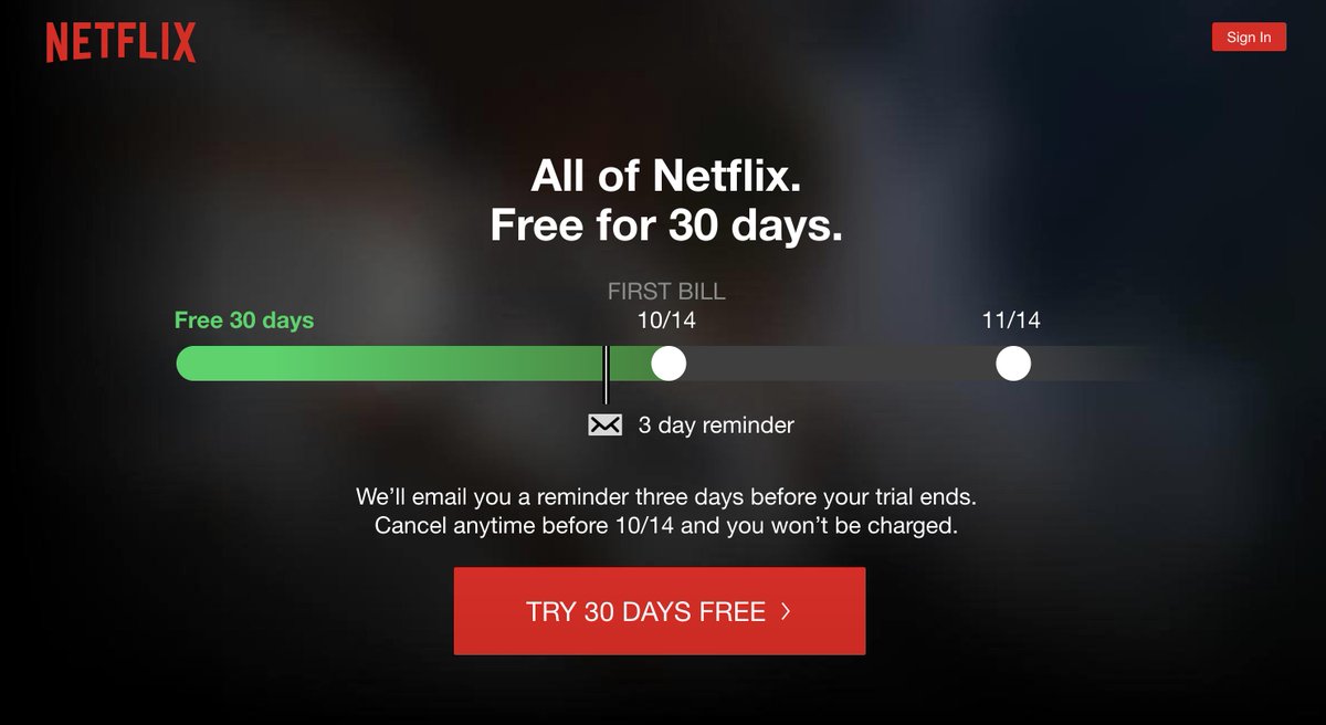 #delightful_design_details 25 @netflix's encourages sign up by assuring users they'll remind them 3 days before trial period ends.Delightful because it avoids how many subscriptions silently renew at end of trials. Delight can often be the flip of a frustrating experience.