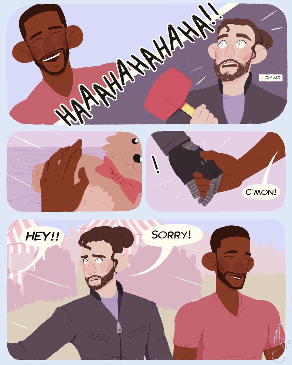 ximuart's tweet photo. totally almost forgot to post these today oops!! 

my finished pieces for the @avengersdayoff_ zine! I did a cute/silly lil comic of Sam and Bucky bc i lov these stupid marvel boys a lot 🐦🐺 https://t.co/OrsGqwD7rA