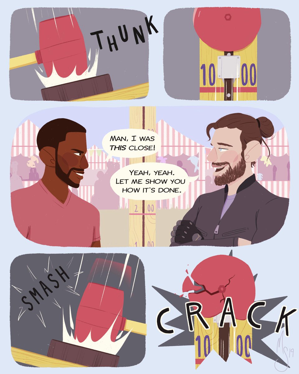 ximuart's tweet photo. totally almost forgot to post these today oops!! 

my finished pieces for the @avengersdayoff_ zine! I did a cute/silly lil comic of Sam and Bucky bc i lov these stupid marvel boys a lot 🐦🐺 https://t.co/OrsGqwD7rA