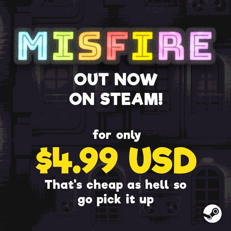 That concludes the Misfire spam tour! Please disembark from the ride in an orderly fashion and make your way to the exit on the right
#indiedev #gamedev #indiegame #misfire