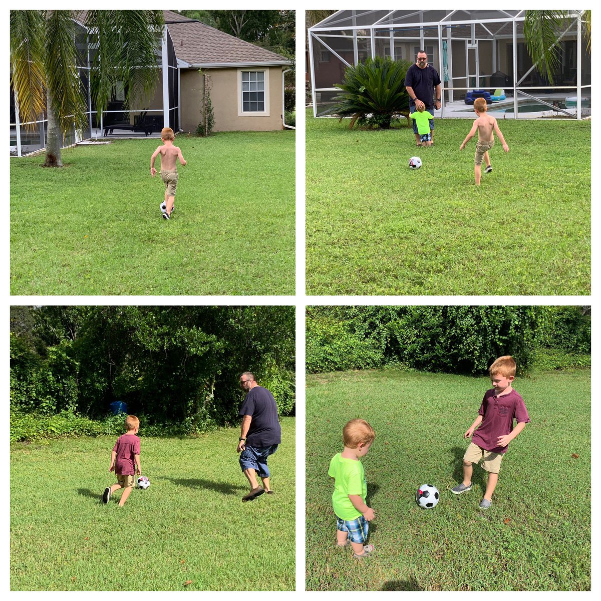 KarenMChenoweth's tweet photo. Grandsons’ sleepover night. In between rain showers we had to have some soccer practice in the backyard. @cudanation soccer ball came off the shelf today. 😎⚽️❤️🖤 #JackMichael #LukeRobert https://t.co/ejlSI7kBdJ