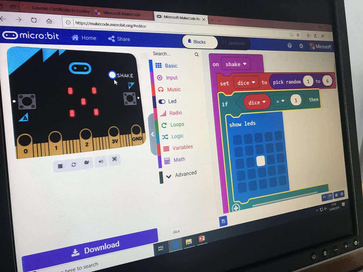 pamelaaobrien's tweet image. Coding dice is always a lovely challenge with the @microbit_edu allows you to talk about variables and if statements using an application that is very familiar to people #codingLIT