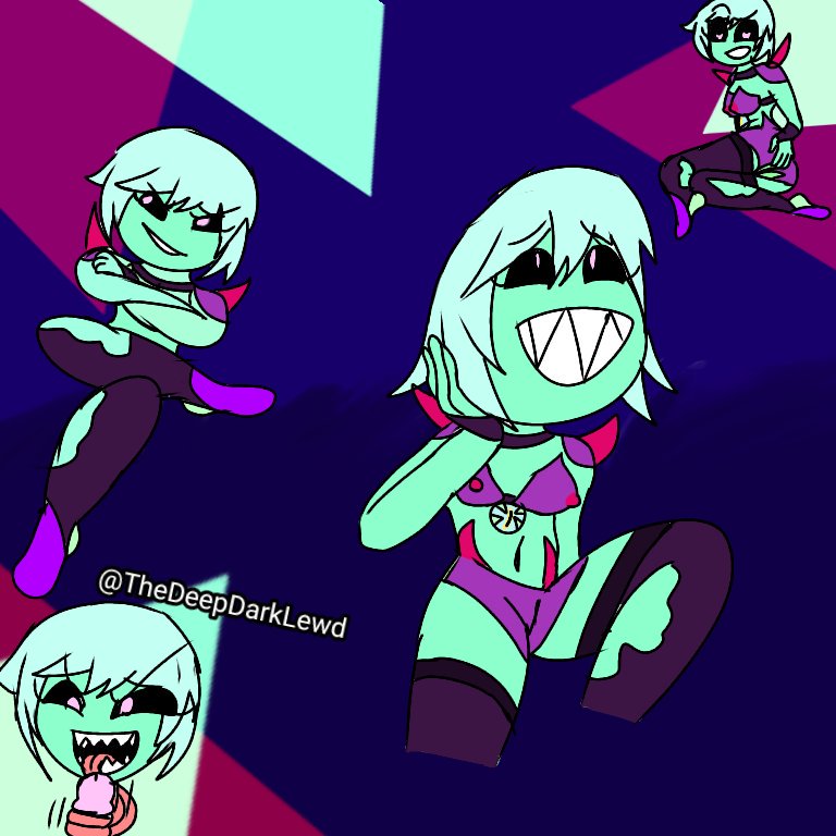 TheDeepDarkLewd's tweet photo. Presenting the official mascot of this account! 

DRAK-VOID! 

an alien who got bored of conquering planets, and decided to conquer people instead~.

Here is her in her outfit, underwear, and naked.

Hope you enjoy her! https://t.co/UgK4zN5AyC