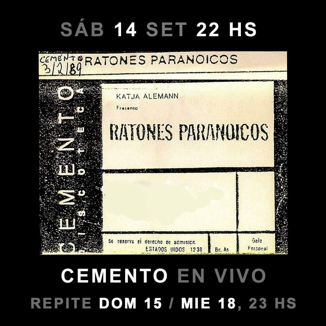 CEMENTOradio's tweet photo. CEMENTO EN VIVO presenta a:
LOS RATONES PARANOICOS 
HOY 22 Hs
Registro: 3 Feb. 1989. Grabación de consola.
Dur.: 39 min

Oílo por https://t.co/9v2GfagdCQ
Bajate nuestra App disponible para Android y iPhone. https://t.co/zR25beF0bi