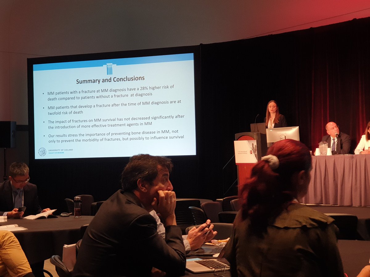 Sigrún Thorsteinsdottir presents the impact of fractures on myeloma survival. Fractures are still an important marker of MM severity. 

She defends her thesis on bone disease in MM and MGUS next week! #IMW2019 <a href="/uni_iceland/">University of Iceland</a>