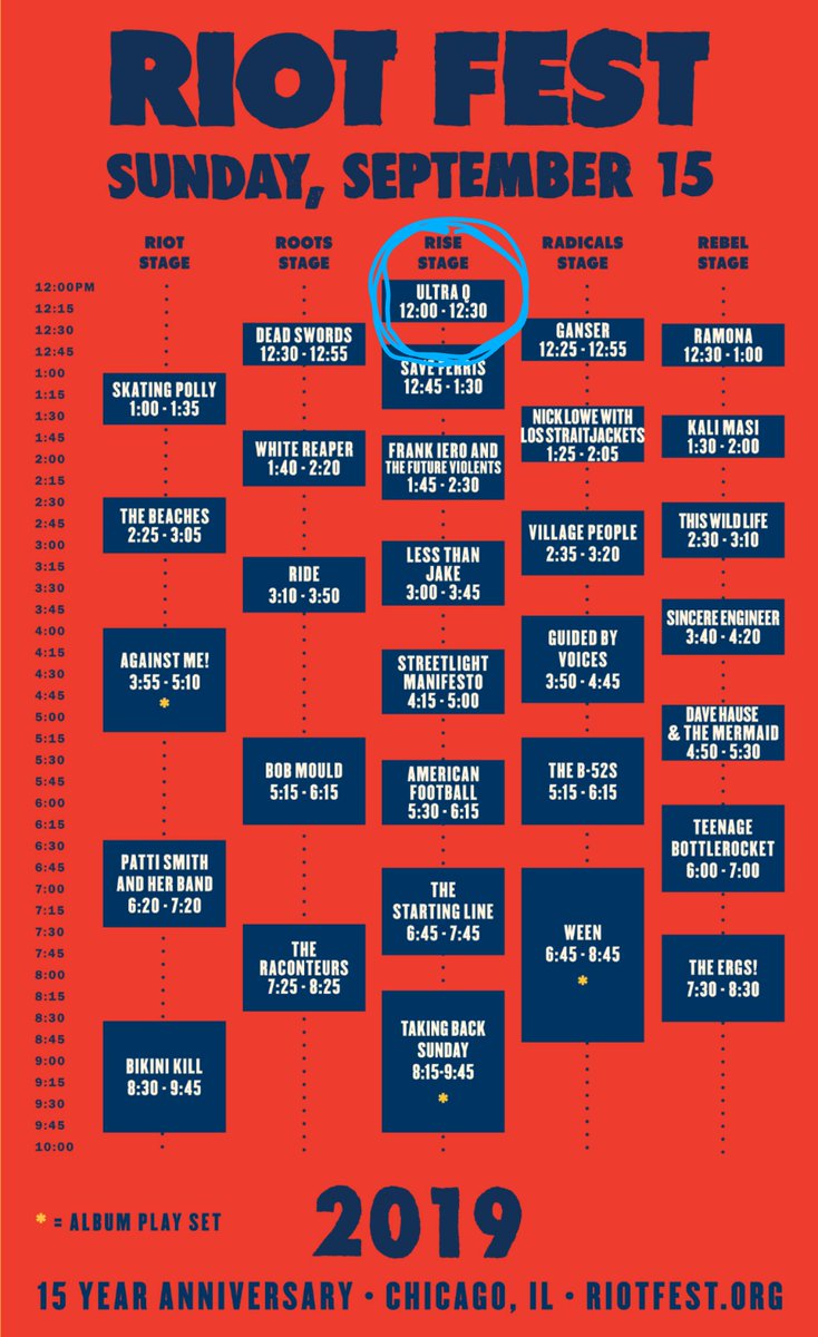 Tomorrow at riot fest, we play at noon. Come hang early in the day 🤺