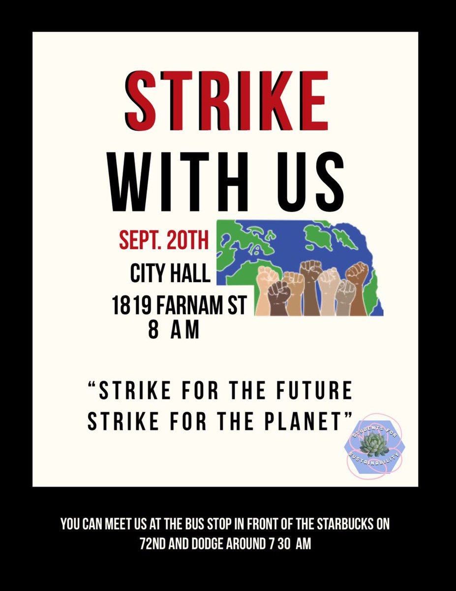 omahasfs's tweet photo. have you heard about our climate strike? on september 20th from 8-12 we will be in front of city hall calling on our leaders to take action against climate change! make your voice heard and join us in standing for climate justice!🌎💖 https://t.co/eeeawsNNzu