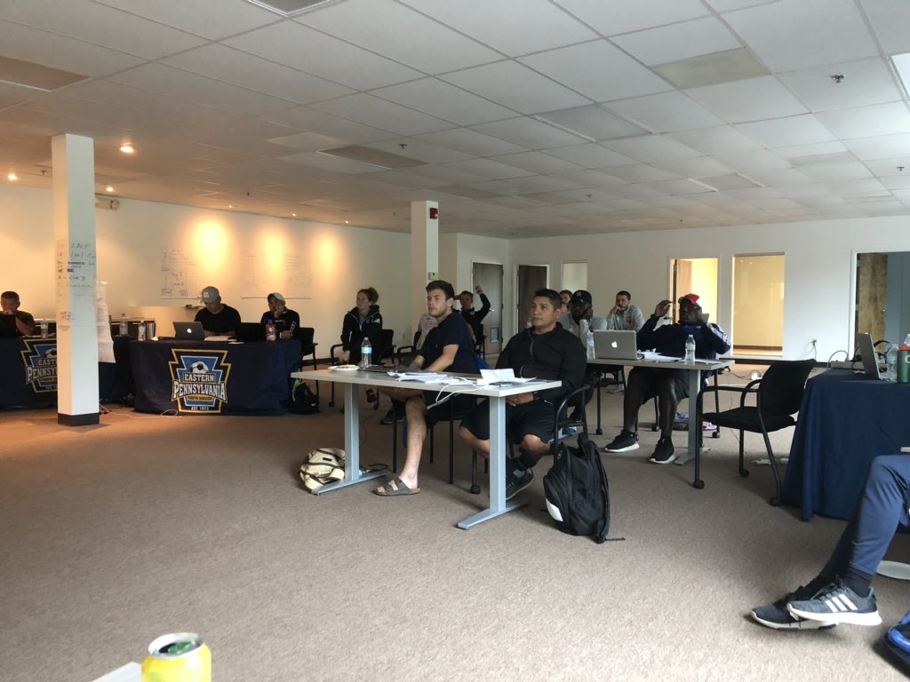 <a href="/EPAYouthSoccer/">Eastern PA Youth Soccer</a>  Coaches on their lunch 🥗 on the <a href="/ussoccer_coach/">U.S. Soccer Coaching Education</a> National C License NEVER stop - Adrain from <a href="/PhilaUnionYouth/">Philadelphia Union Youth</a>  shows how the ⚽️🖐training happens at the <a href="/PhilaUnion/">Philadelphia Union</a>  to fill 🕰