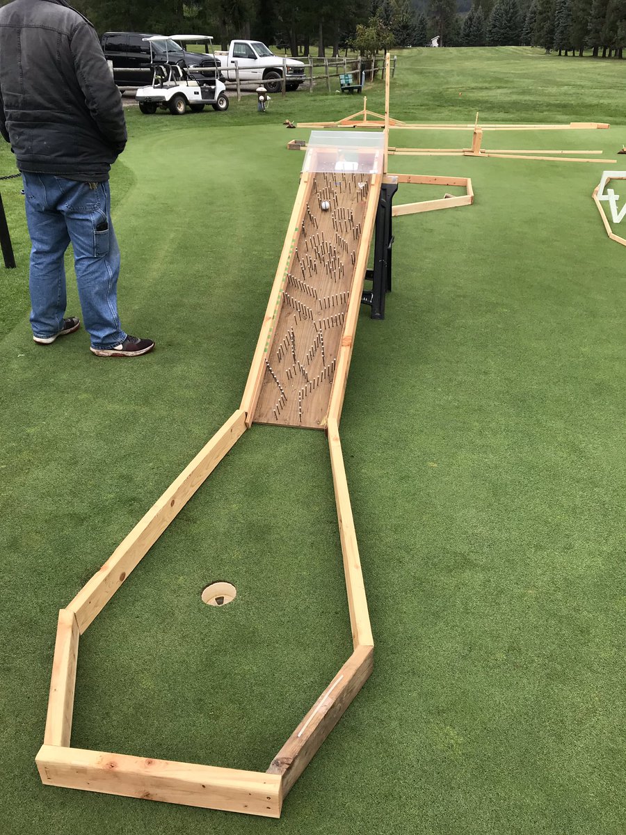 CVGCSUPER's tweet photo. Here is some of the mini golf course I built for Cabinet View! Lots of fun to build but watching all the kids have so much fun playing it is the best part! #explorelibbymt #turflife #minigolf #puttputt #golfcoursesuperintendent #woodworking #diy #thankyoushopclass https://t.co/ZadzgoX0HP