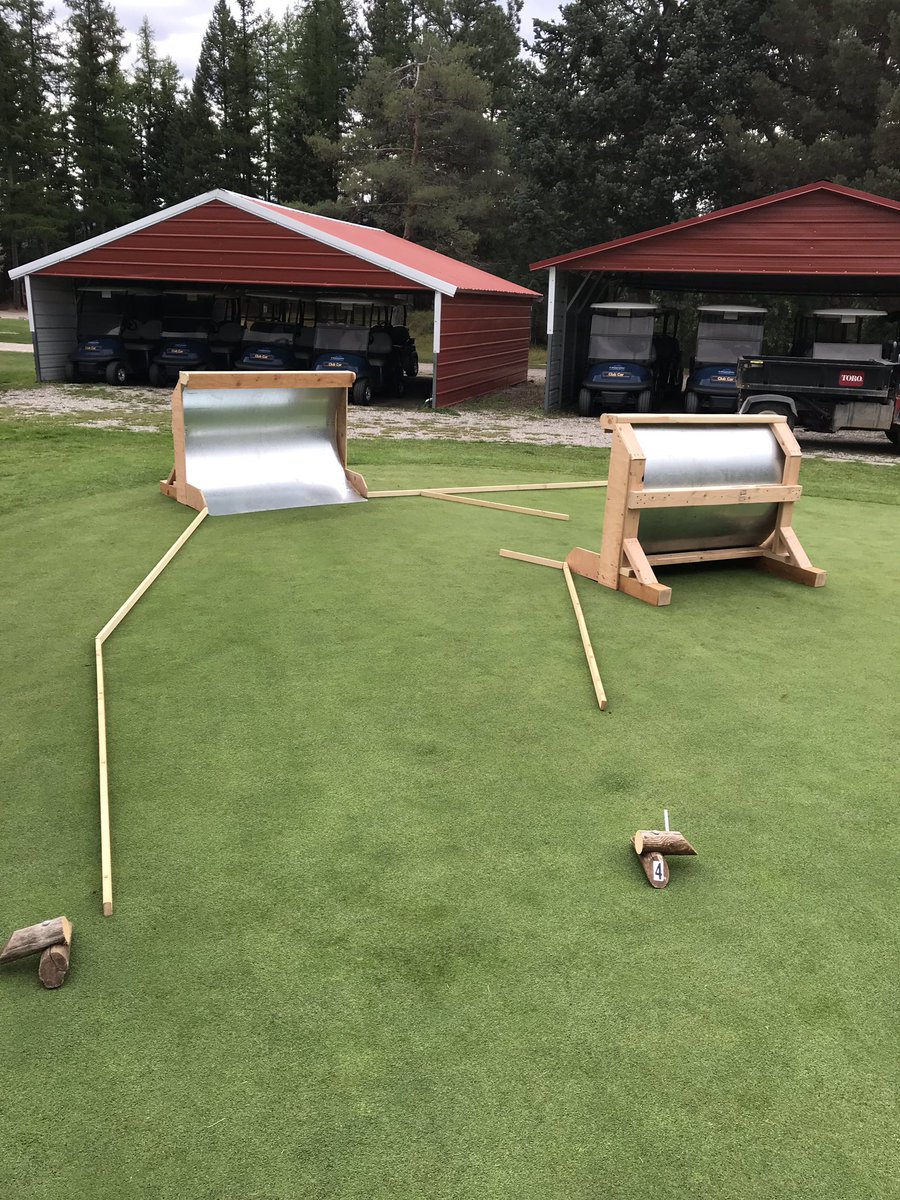 CVGCSUPER's tweet photo. Here is some of the mini golf course I built for Cabinet View! Lots of fun to build but watching all the kids have so much fun playing it is the best part! #explorelibbymt #turflife #minigolf #puttputt #golfcoursesuperintendent #woodworking #diy #thankyoushopclass https://t.co/ZadzgoX0HP