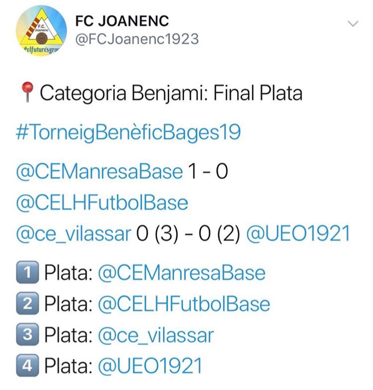 Eformationfun's tweet photo. Gran jornada la que hem viscut en la VIII EDICIÓ DEL TORNEIG BENÈFIC DEL BAGES en categoria benjamí . Enhorabona a tots els participants i gràcies a tots aquells que feu possible aquest gran torneig @FCJoanenc1923 @CreuRojaManresa @FCF_CAT 

Demà seguim amb la Categoria Aleví! https://t.co/ZdnsHYIpGZ