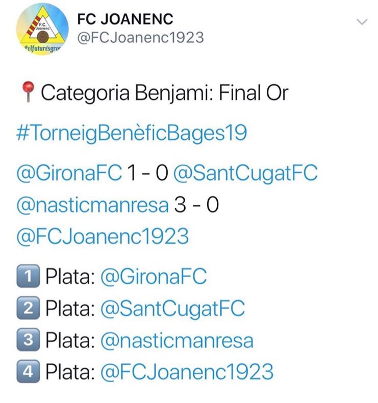 Eformationfun's tweet photo. Gran jornada la que hem viscut en la VIII EDICIÓ DEL TORNEIG BENÈFIC DEL BAGES en categoria benjamí . Enhorabona a tots els participants i gràcies a tots aquells que feu possible aquest gran torneig @FCJoanenc1923 @CreuRojaManresa @FCF_CAT 

Demà seguim amb la Categoria Aleví! https://t.co/ZdnsHYIpGZ