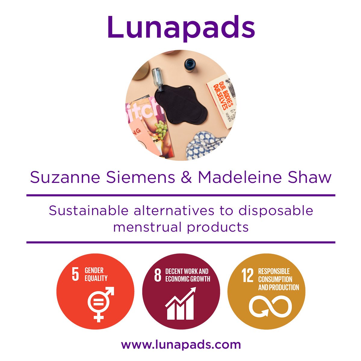 Coralus_World's tweet photo. SheEO Venture @Lunapads makes sustainable menstrual products. Since 2015, Lunapads has released six new products and seen revenue growth of over 44%! Did you vote for Lunapads? Share the impact YOU'VE had on Lunapads and the World's To-Do List! https://t.co/cXqyhhlZKN