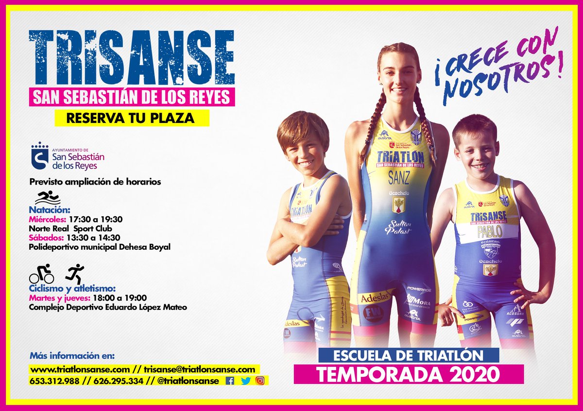 ¿Conoces nuestros horarios de entrenamientos? 🏊🚲🏃 ¡Apúntate en la escuela o al club y crece con nosotros!

<a href="/TriatlonSanSe/">TriSanse</a>
<a href="/acdssreyes/">ACDSSReyes</a>
<a href="/Club_Corredores/">Club Corredores</a>
<a href="/HipodromoLondon/">Hipodromo London Pub</a>
<a href="/t_renueva/">RenuevaT</a>
<a href="/Madrid_Style/">The Style Outlets</a>
<a href="/FineWatches1/">Fine Watches</a>
<a href="/IsraelPintoEC/">IsraelPintoEC</a>
@PoweradeES
<a href="/ocachelo/">ocachelo</a>