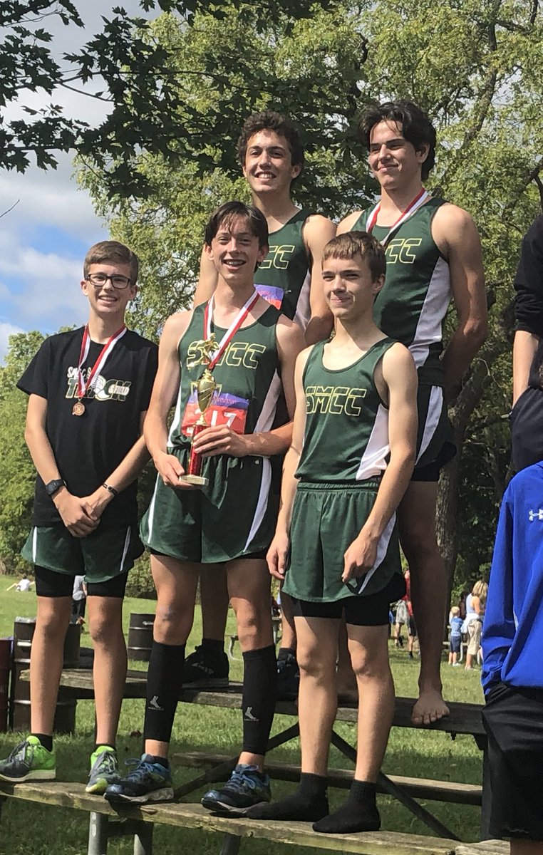 LizShafer2's tweet photo. So proud of this team! They ran hard, were there for their teammates, got some medals (Andrew, Jack, Henry, and Jaden), and the boys placed First in their division! Oh and everyone earned a PR! You could say it was a good day! Go SMCC XC! https://t.co/44Ein9Ac3T