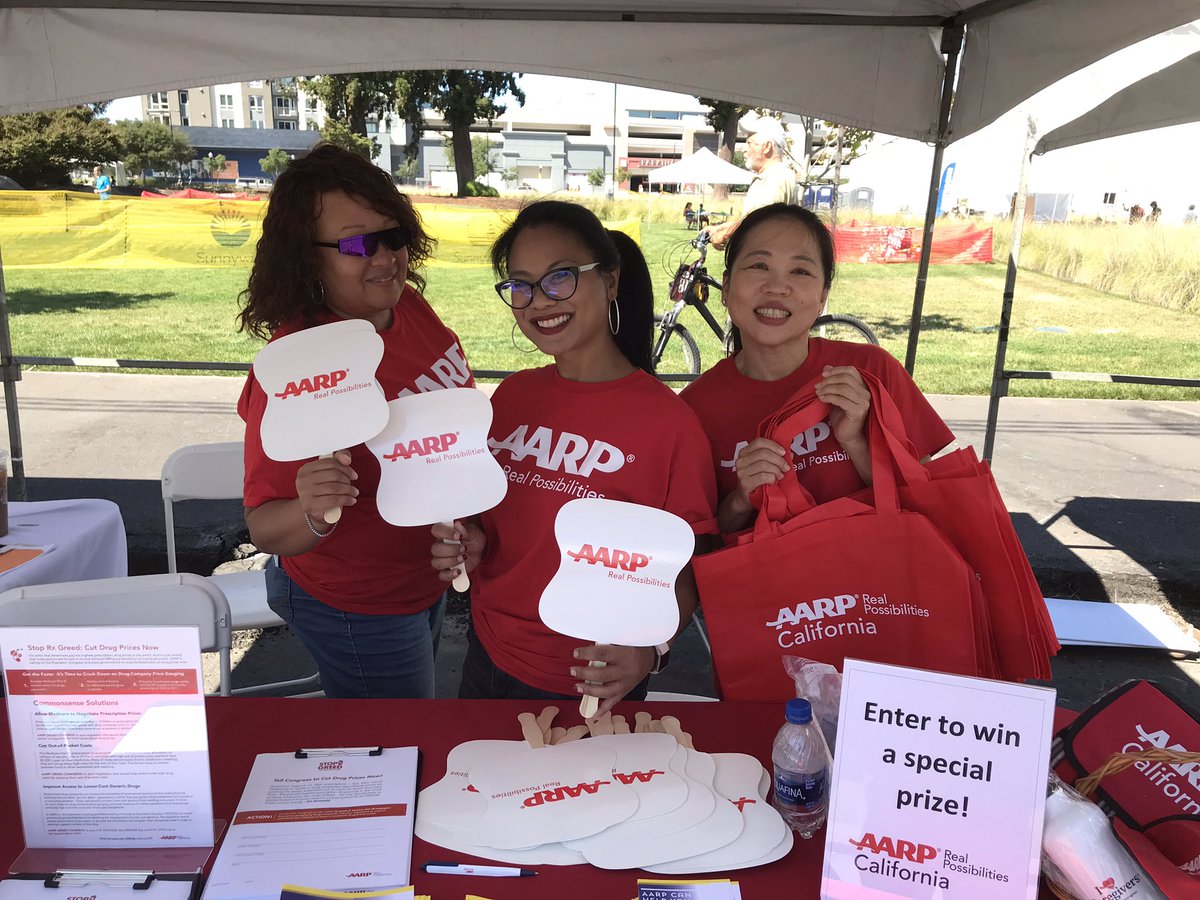 gracesonia's tweet image. It may be warm in the @CityofSunnyvale today, but @AARPCA volunteers are keeping it super cool at the #SunnyvaleSOTC celebration! Swing by our booth by the main stage for a free fan and info about the latest frauds &amp;amp; scams! #AARPCA