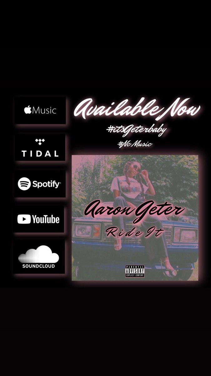 “SHE GON’ RIDE IT! CAN’T DENY IT!”

Aaron Geter - Ride It 🔥🚗🎶

#AppleMusic : music.apple.com/us/album/ride-…

#Tidal : tidal.com/album/117910538

#Spotify : open.spotify.com/album/3RIijWVN…

#Youtube : m.youtube.com/watch?v=u9ai4Z…

#Soundcloud : soundcloud.com/itsgeterbaby/r…

#itsGeterbaby #NCMUSIC #RideIt