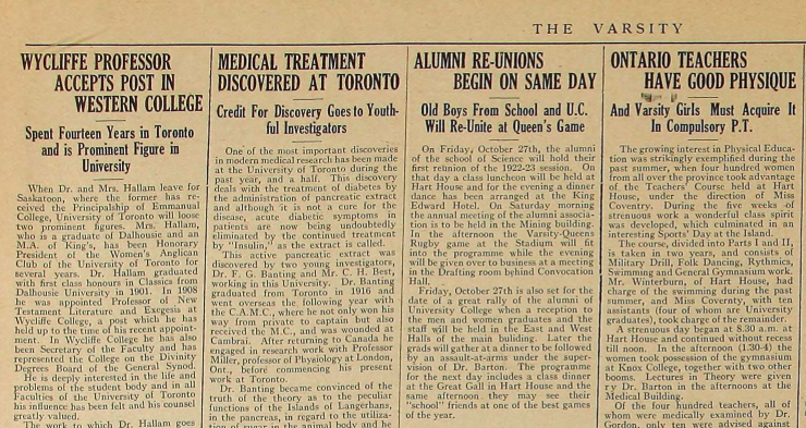 TheVarsity's tweet photo. #StayOptedIn: In 1922, The Varsity wrote a story about a medical breakthrough that was discovered at the University of Toronto -- insulin. 

From the archives: https://t.co/Jvxe50Dvem https://t.co/HbzeOgCJ1H
