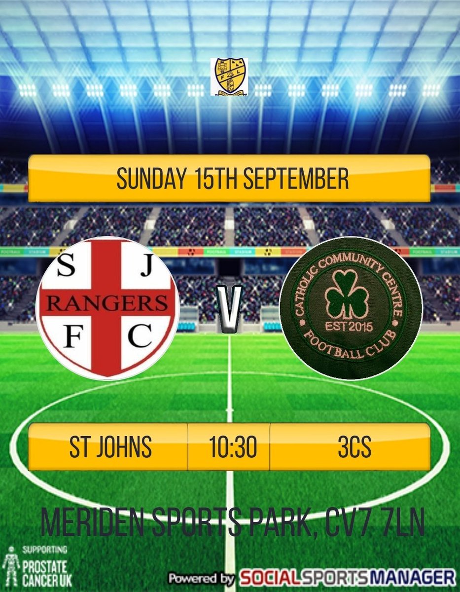 After a switch of leagues it's our first Festival League game of the season against last season's big rivals St Johns! 

<a href="/Stjohnsrangers/">St Johns Rangers FC</a> vs 3Cs

📆 15/09/2019

⏰ 10:30am 

📍 Meriden Sports Park, Solihull, CV7 7LN

🏆 Festival League