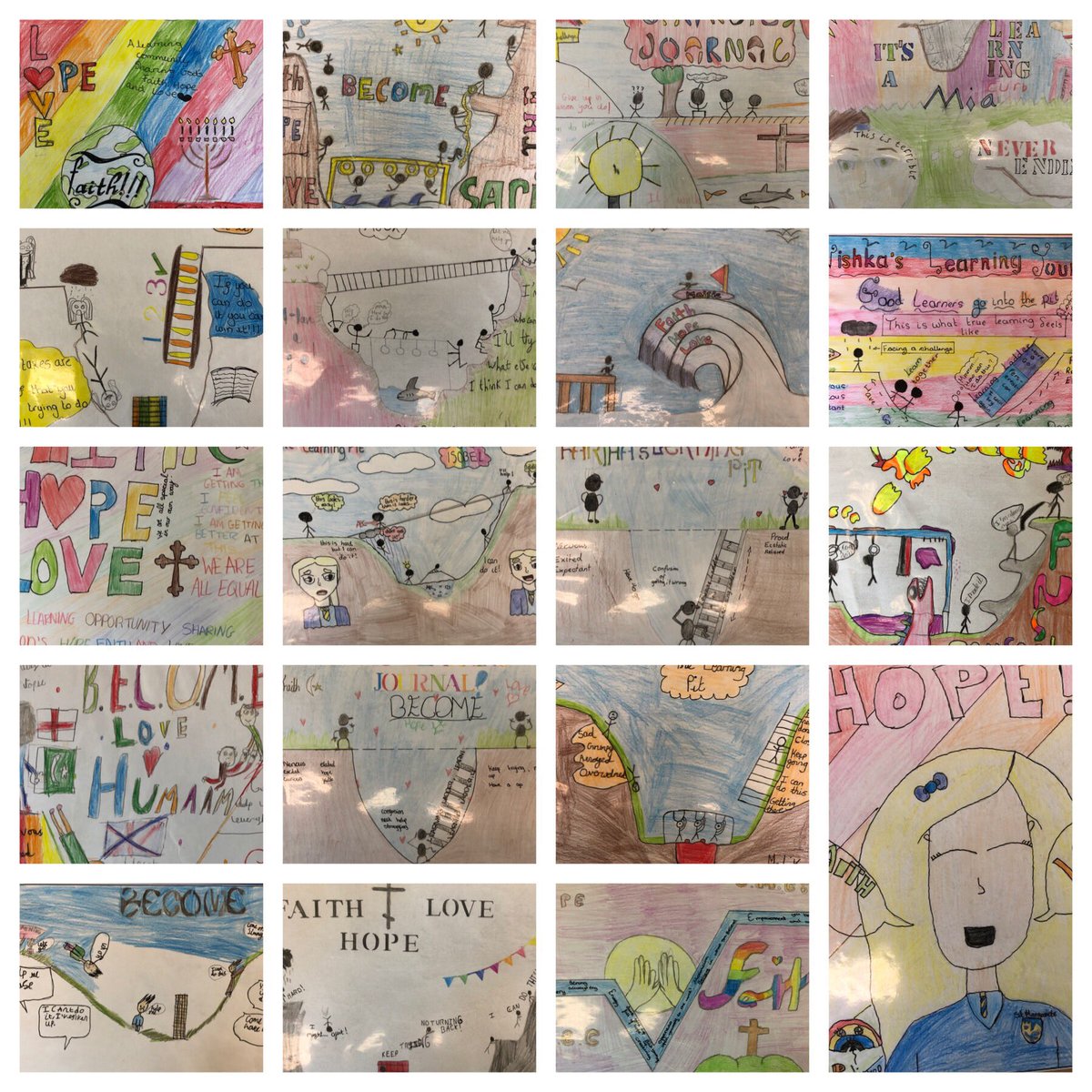 stmargaretsoldh's tweet photo. Super impressed with Oak Class @stmargaretsoldh and the art work they have produced for their reflective journals - many of them chose to depict #TheLearningLine @Roy_Leighton and our school values of Faith, Hope and Love. https://t.co/550SFEyvp9