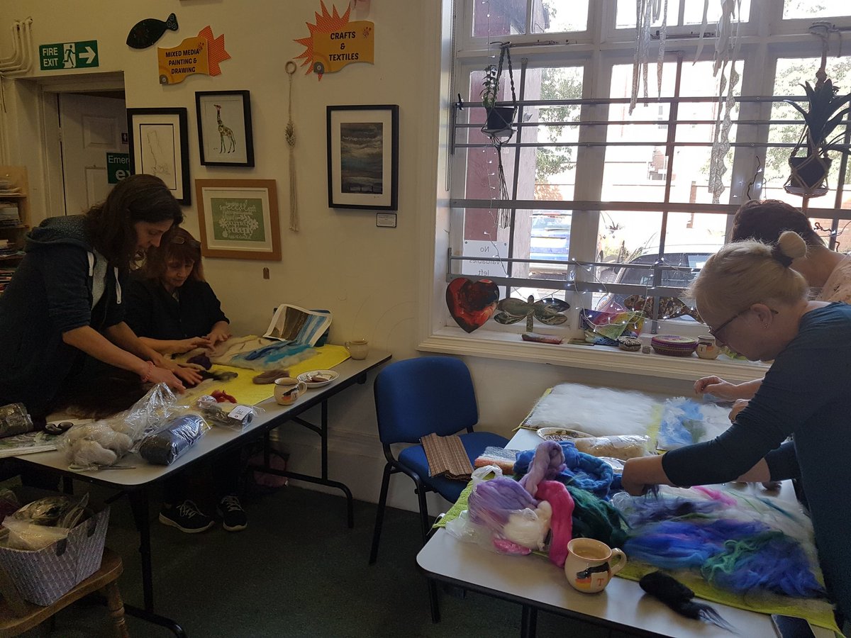 FeltSteph's tweet photo. Lots of fun and creativity, and a lovely group of people on my wet felting workshop this morning at @traenerhus! #felt #felting #creative #Hull #tillnexttime #derbyshireartist https://t.co/MnJG9nteZO