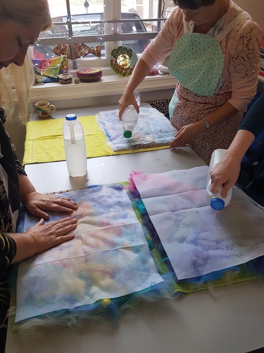 FeltSteph's tweet photo. Lots of fun and creativity, and a lovely group of people on my wet felting workshop this morning at @traenerhus! #felt #felting #creative #Hull #tillnexttime #derbyshireartist https://t.co/MnJG9nteZO