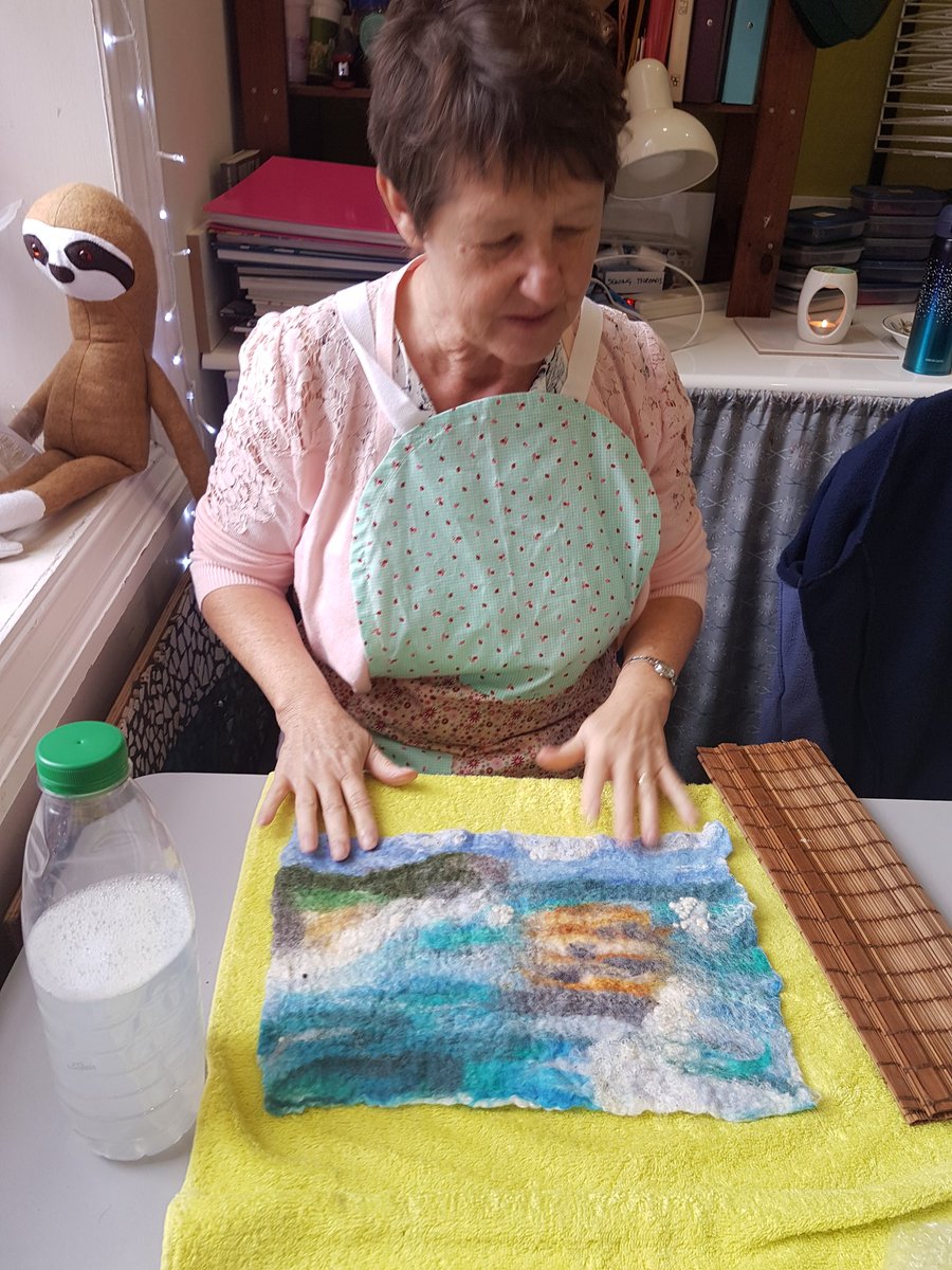 FeltSteph's tweet photo. Lots of fun and creativity, and a lovely group of people on my wet felting workshop this morning at @traenerhus! #felt #felting #creative #Hull #tillnexttime #derbyshireartist https://t.co/MnJG9nteZO