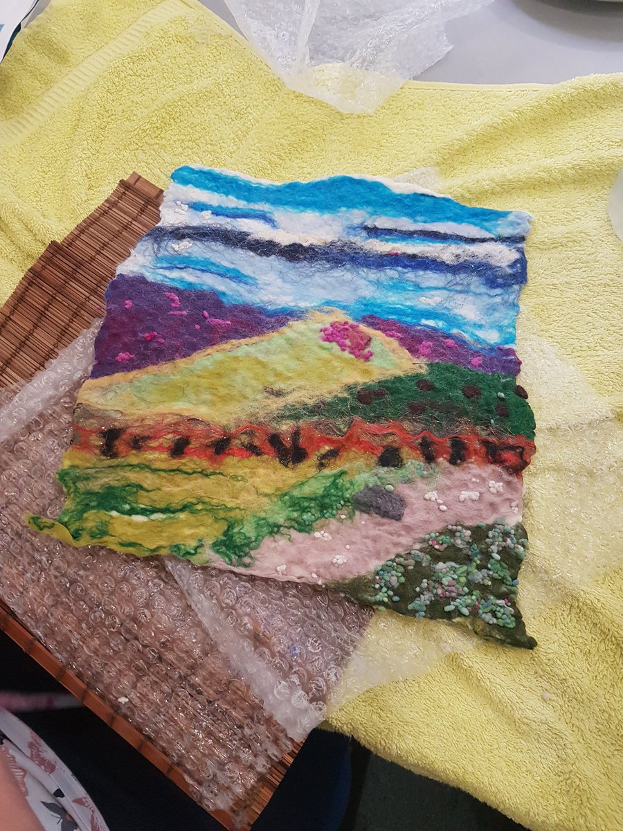 FeltSteph's tweet photo. Fabulous ideas, colours, textures and movement in the work made at my wet felting workshop this morning @traenerhus #Hull #creative #craftinhull #feltworkshop https://t.co/wp2yWBa3X4
