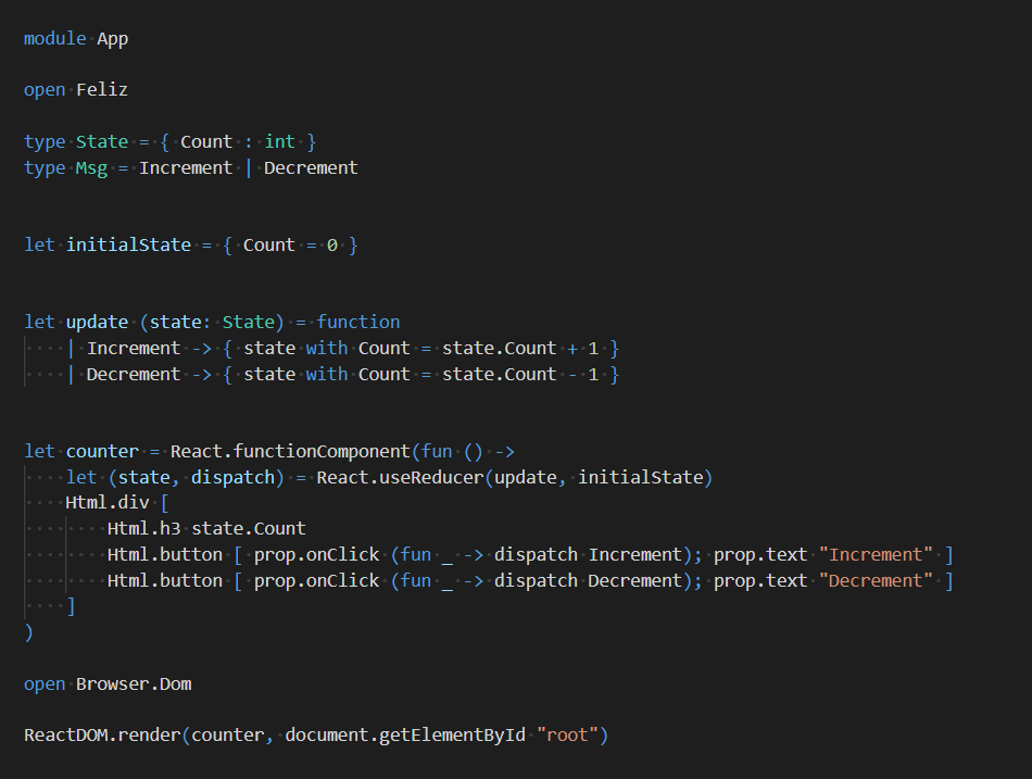 zaid_ajaj's tweet photo. You (almost) don't need Elmish to build MVU applications with #react in #fsharp and @FableCompiler , just use built-in functionality with hooks and functional components. Lessons learnt from @dbrattli at #FableConf (using Feliz to write React, stablizing the API soon . . . 🥳🔥) https://t.co/msDeXrGNby