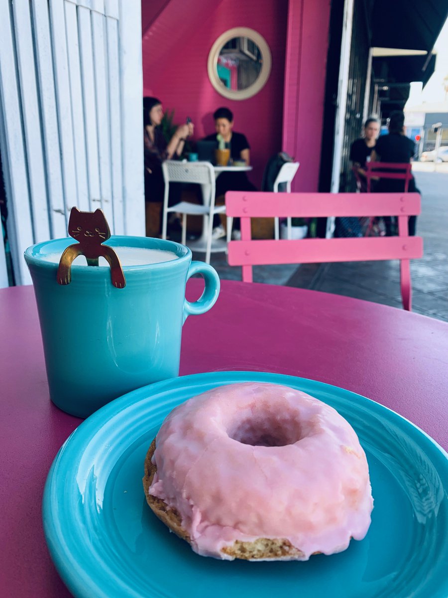 💖Our new vegan GF pink Vanilla donut from <a href="/embakeryla/">Erin McKenna Bakery</a>  is as delicious as it is cute! And it’s perfect paired with a cup of hot coffee🍩💞 Also please take note tomorrow, Sunday September 15th we will not be making our homemade donuts! The Donut Witch will be back next Sunday 🧙‍♀️