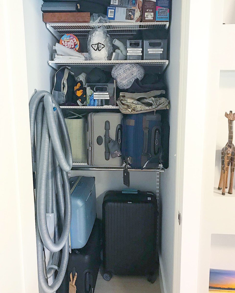 LetMeOrganizeIt's tweet photo. Before &amp; After: Luggage Closet. This client already had some #Elfa shelves installed but was stacking her suitcases. Adding two more shelves made all the difference. Now all her travel items are centrally located for easy &amp; efficient packing #letmeorganizeit #travelorganization https://t.co/bNAqCgmUOA