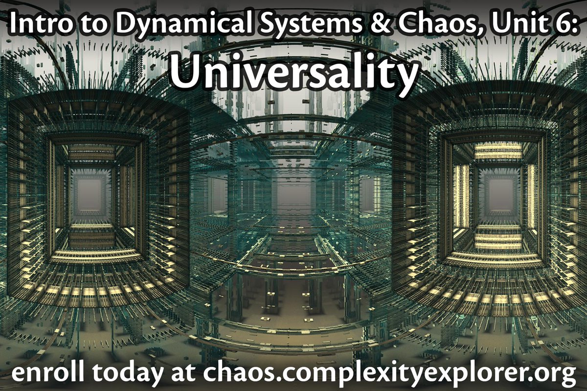 ComplexExplorer's tweet image. From #economics to #ecology, #AI to #climatechange, dynamical #systems rule our world.
Learn #chaos & #complexity in our eminently approachable, free, global, open-access course, now open for enrollment (starts October 1st):
chaos.complexityexplorer.org
#universality