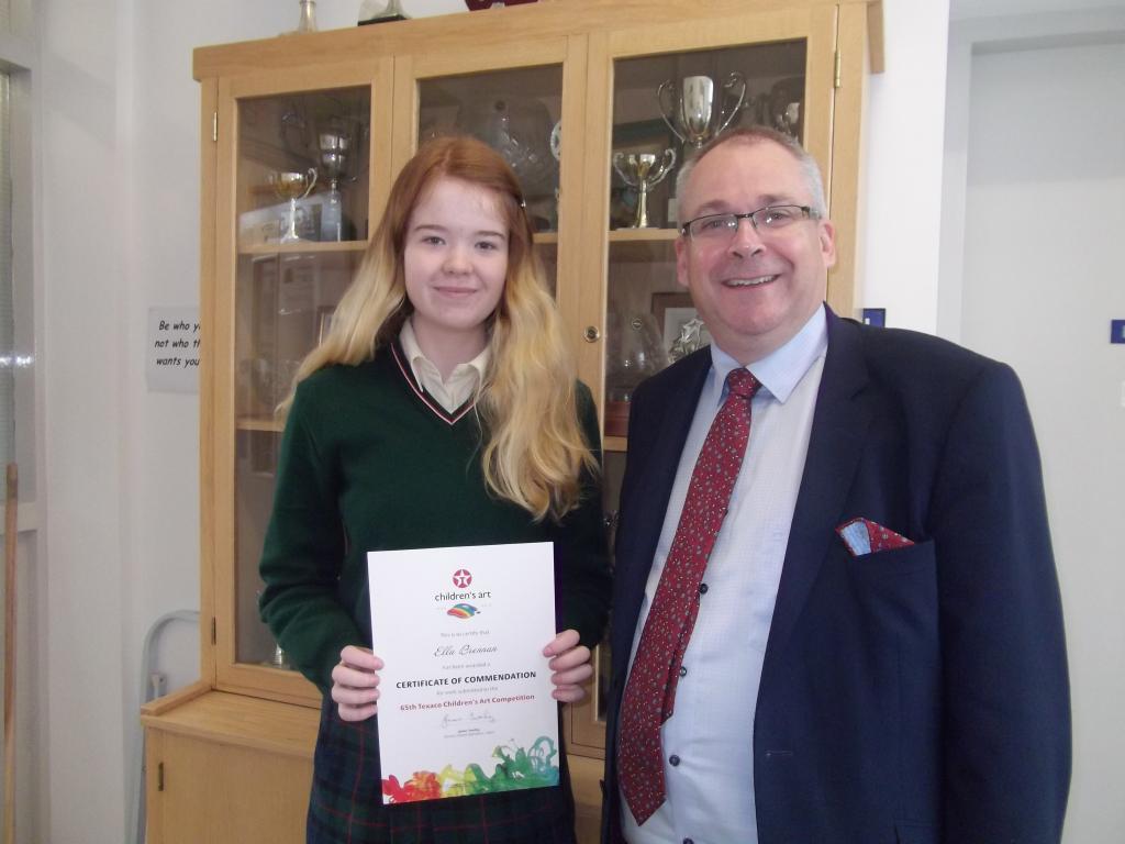 Congratulations to Ella Brennan, a TY student who was a finalist in the Texaco Art Competition. This competition has thousands of entrants ever year and Ella did really well to get to this stage of the competition. Congratulations are also extended to Ella's Art teacher Ms. Ueno.