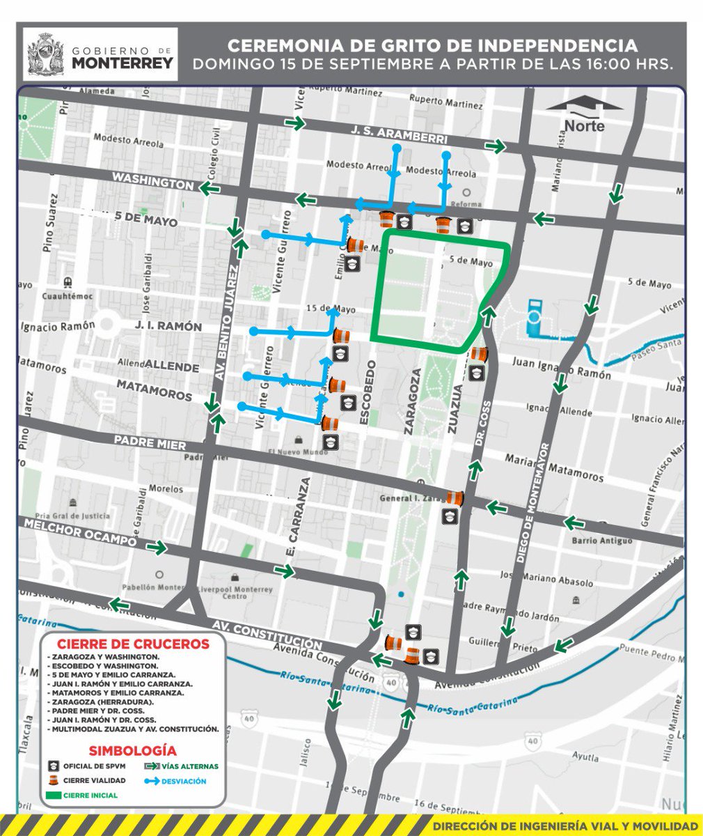 VialidadNL's tweet photo. 🛑 Operativo de cierres y desviaciones en el centro de Mty este domingo desde las 16:00 🛑 https://t.co/MaWq07VFOt