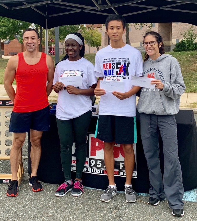 RenayCJohnson's tweet photo. And the Winners of the Montgomery Blair & Montgomery County First Responders Inaugural 5K Race are....drum roll...Congratulations Runners! ππ½ππ½ππ½ππ½#MBHSRedBlue5K
Student Category: Blazers, Ryan He and Yaa Sarpong
Adult Category: Jose Morales and Lisa Fox, Blair English Teacher https://t.co/Qa44BevmVj