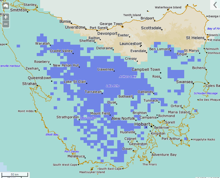 #Cold weather on the way tonight and Monday, with #snow falling to low levels (snow is blue in the image). A Bush Walkers Weather Alert has been issued for Monday. Stay up to date with warnings at bom.gov.au/tas/warnings/