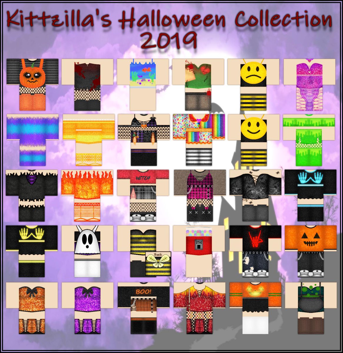 Kittzilla Heaven On Twitter My Halloween Collection Is Now Complete Been Working On These Designs Since August Hope You All Enjoy These Will Be Added To My Store Closer - roblox outfit template halloween