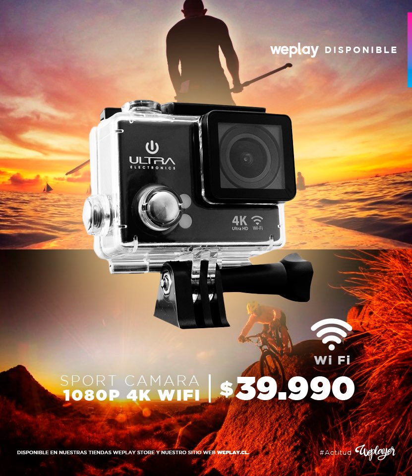 weplaystore_cl's tweet photo. ¡Prepárate para los panoramas al aire libre con la #SportCamara 1080P #4K #Wifi! 😍 Entra aquí: https://t.co/rUSujxhJhH y captura los recuerdos con una calidad excelente 🤩 Puedes grabar, conectarte a #Internet y con salida #MicroHDMI ✌ Disponible en tiendas y web #WeplayStore https://t.co/qEn4OCtSqZ